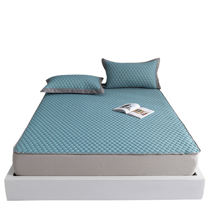 Quilted mattress topper complete set with elastic bed skirt and pillowcases