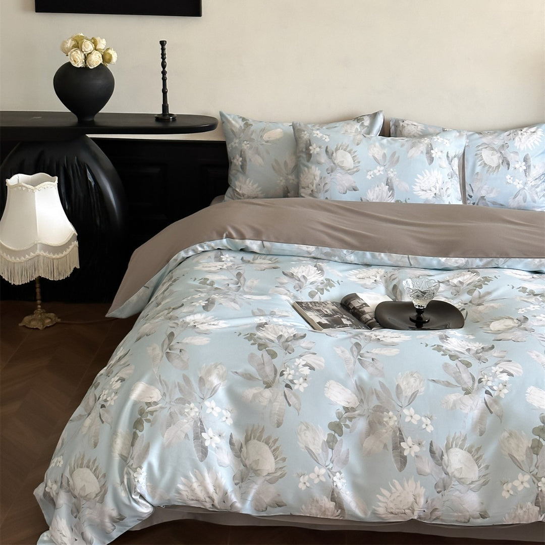 Toile-Print Cotton-Sateen Duvet Cover Set with Reversible Satin-Feel Backing