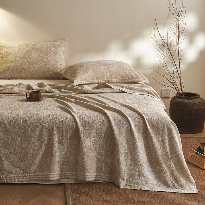 Reversible Cotton-Linen Floral Quilt Coverlet Set