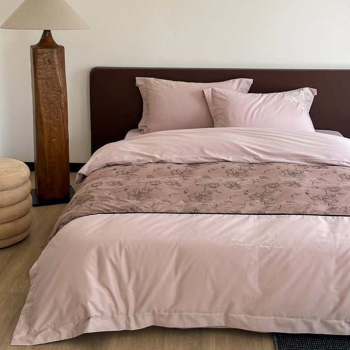 Botanical Panel Cotton-Sateen Duvet Cover Set with Reversible Floral Band & Envelope Closure