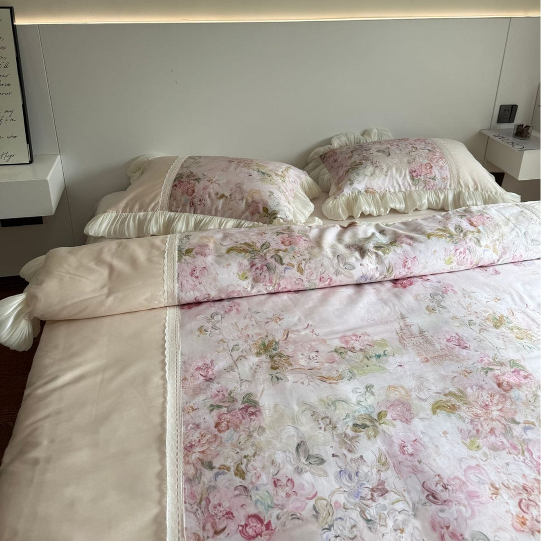 Luxury Ruffled Floral Cotton Duvet Cover Set