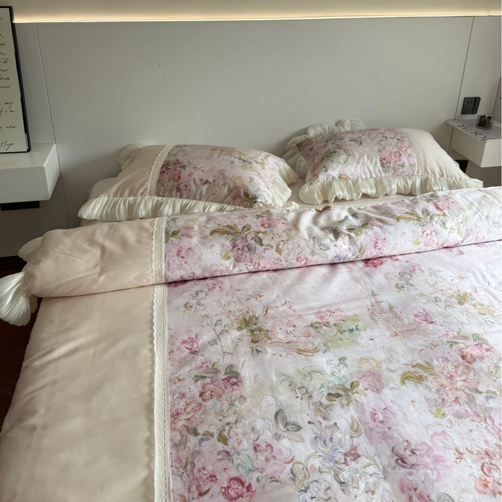 Luxury Ruffled Floral Cotton Duvet Cover Set