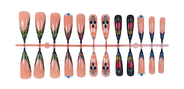 Acrylic nail set with creative and colorful pattern designs Stornfield