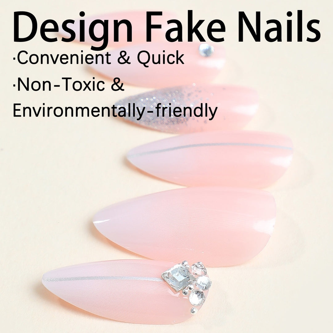 Artificial nail set with elegant glitter and rhinestone accents Stornfield