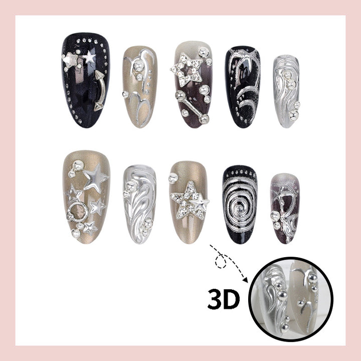 Artificial Nail Design Set with Glamorous Star and Metallic Accents Stornfield