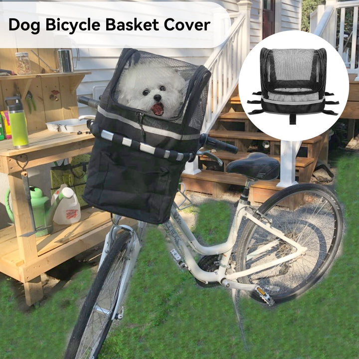 front-mounted breathable mesh bicycle pet basket canopy with reflective trim Stornfield