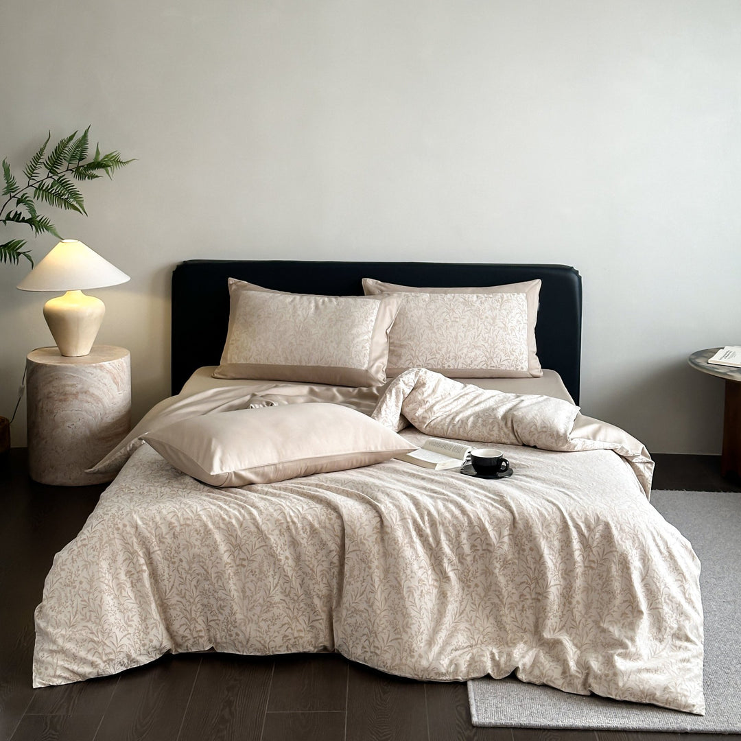 Luxury Botanical Print Cotton Sateen Duvet Cover Set
