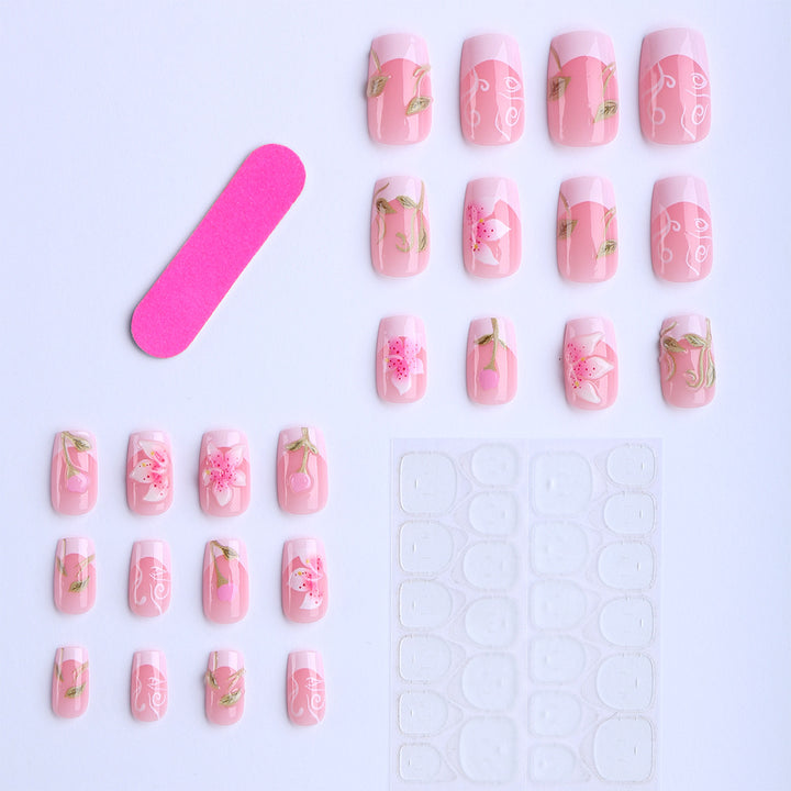 Artificial nails with handcrafted floral designs Stornfield