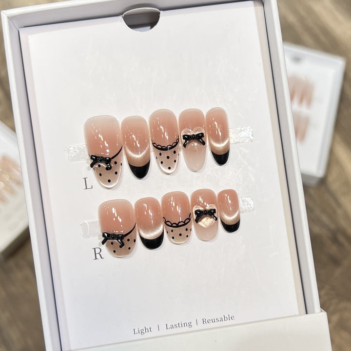 Elegant Reusable Press-On Nail Art Set with Charming Bow Accents Stornfield