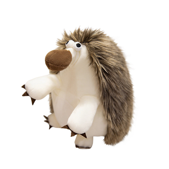Plush Sitting Long-Fur Hedgehog Comforter Toy with Oversized Snout and Soft Bean-Fill Body Stornfield