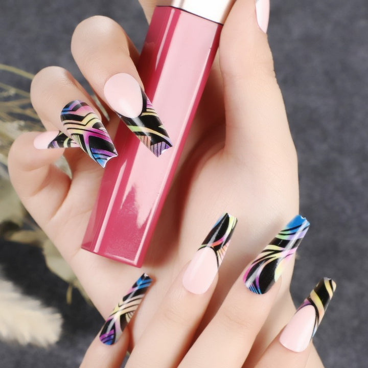 Artificial nail tips with colorful abstract design Stornfield
