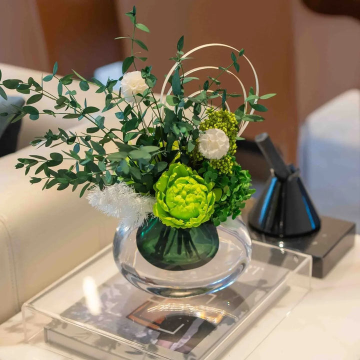 Lifelike Floral Arrangement with Glass Vase
