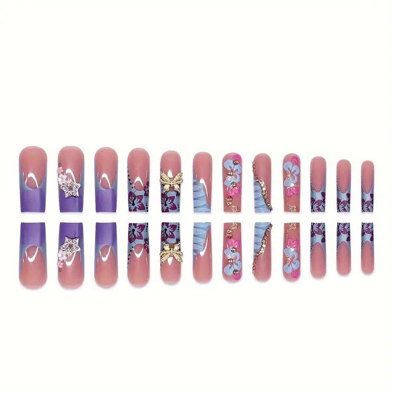 Artistic Decorative Floral Press-On Nail Extensions Stornfield
