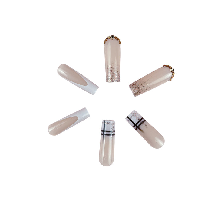Decorative Long Coffin Nail Extensions with Glitter Accents Stornfield