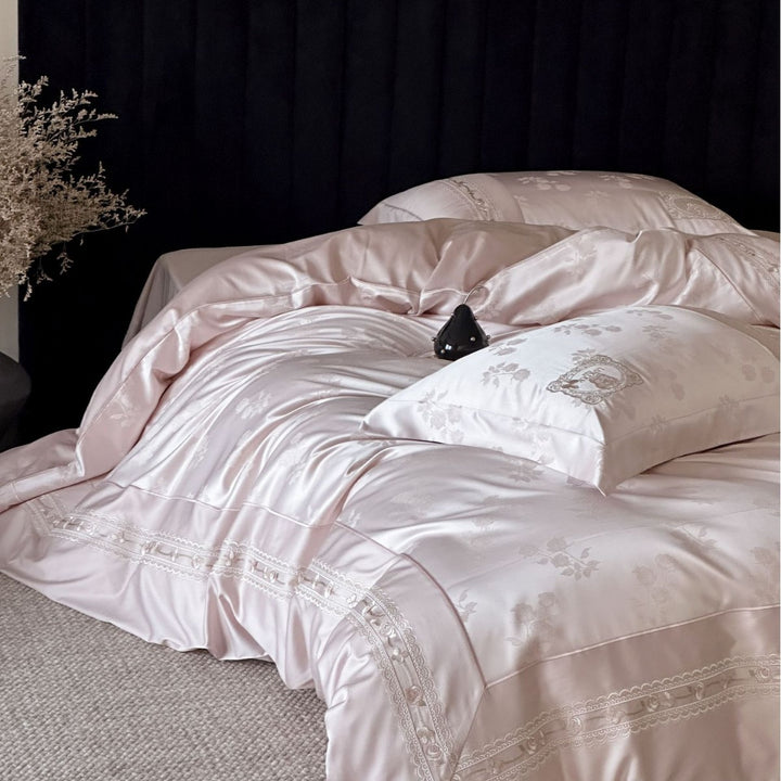 Luxury Satin Jacquard Duvet Cover and Pillowcase Set with Embroidered Border