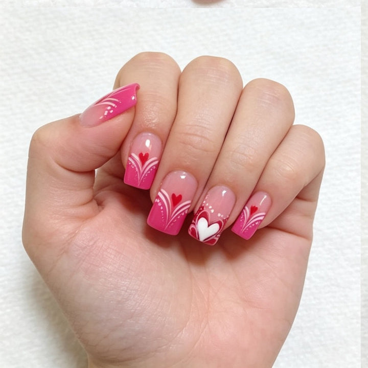 Artificial nails with romantic heart and flower pattern Stornfield
