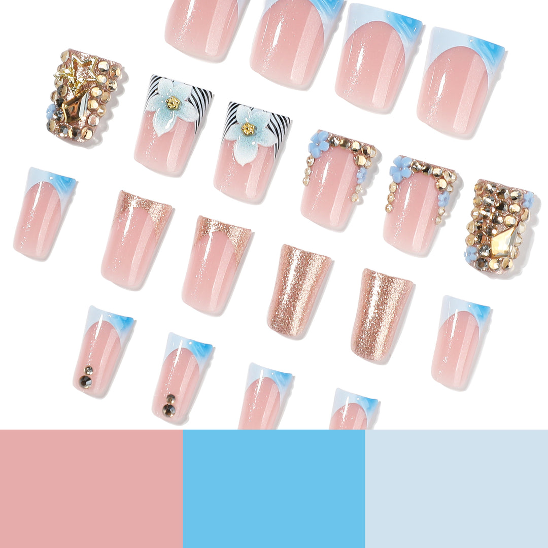 Artful Nail Extensions with Floral Design and Glitter Stornfield
