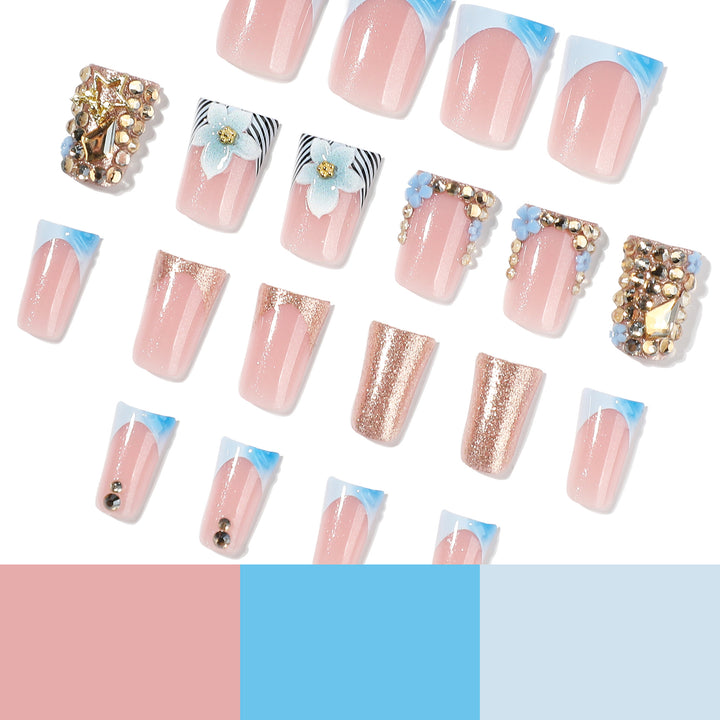 Artful Nail Extensions with Floral Design and Glitter Stornfield