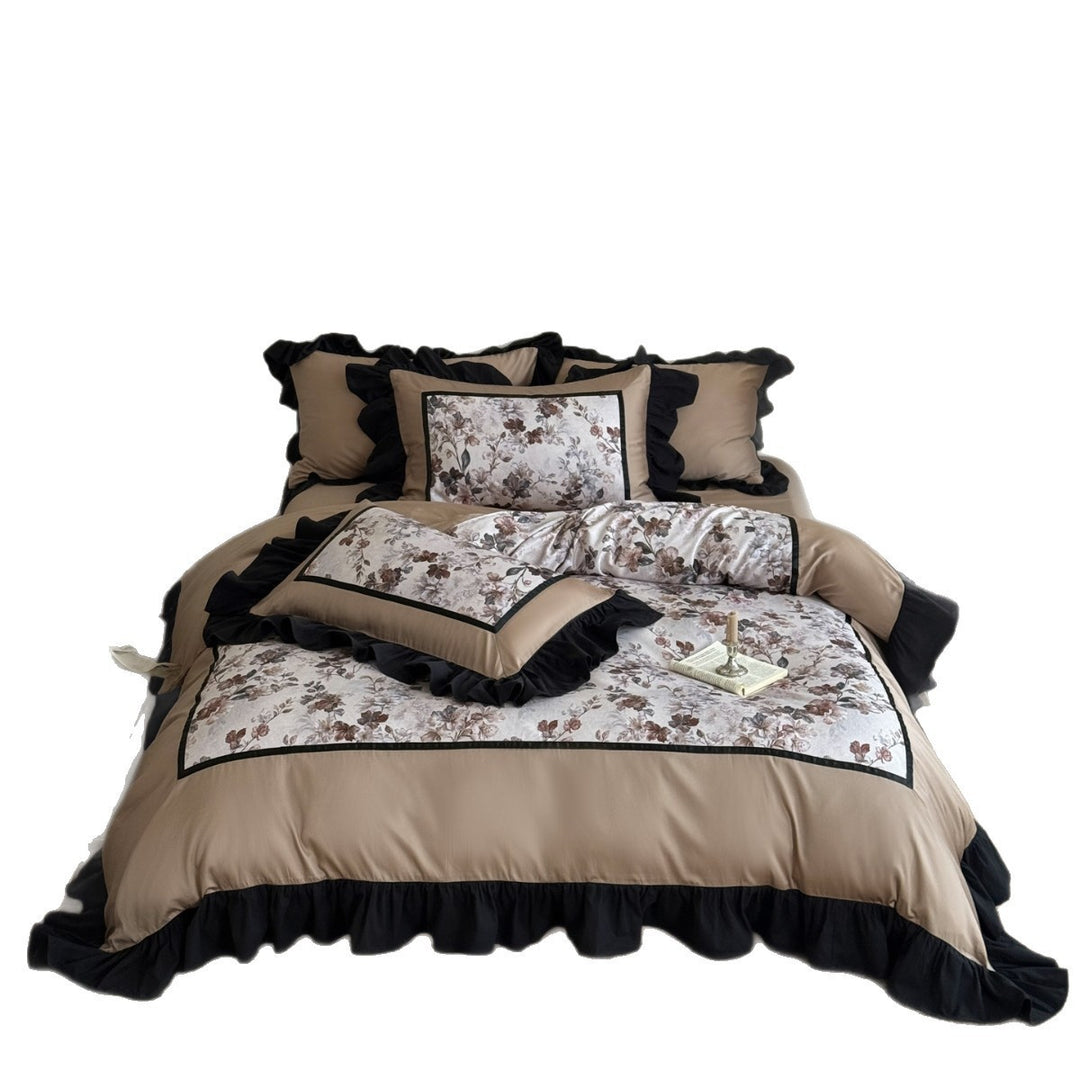 Luxury Floral Brushed Microfiber Duvet Cover Set with Piped Edging