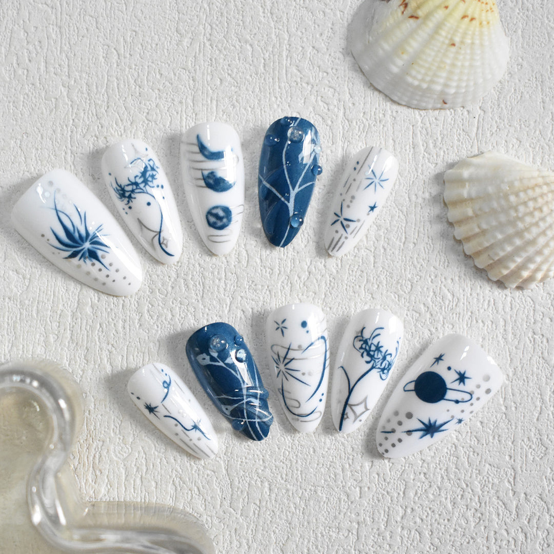 Artistic Long Stiletto Press-On Nails with Decorative Accents Stornfield