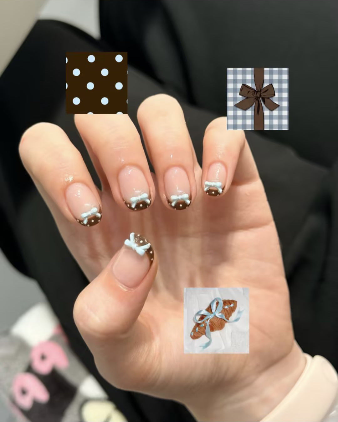Artificial nail set with playful bows and elegant dots Stornfield