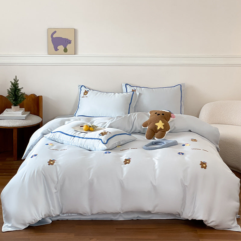 Embroidered Plush-Appliqué Cotton Sateen Duvet Cover Set with Cloud-Edge Shams