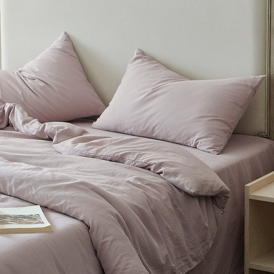 Light bed linen set made of washed linen-cotton blend with a natural texture