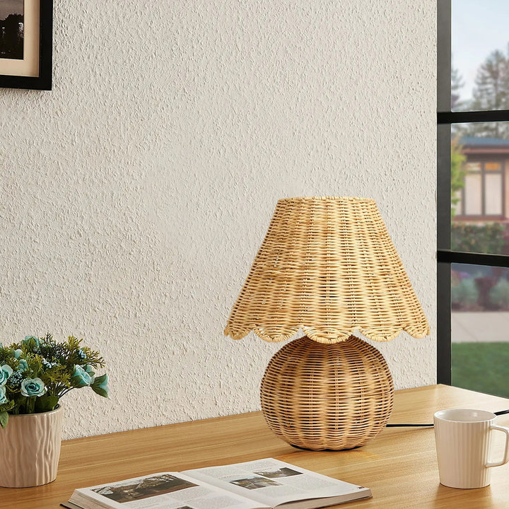 Woven Rattan Table Lamp with Decorative Shade