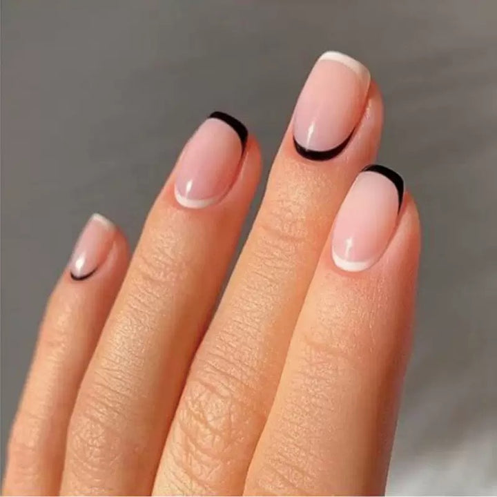 Acrylic Nail Set with Elegant French Design and Black Accent Stornfield