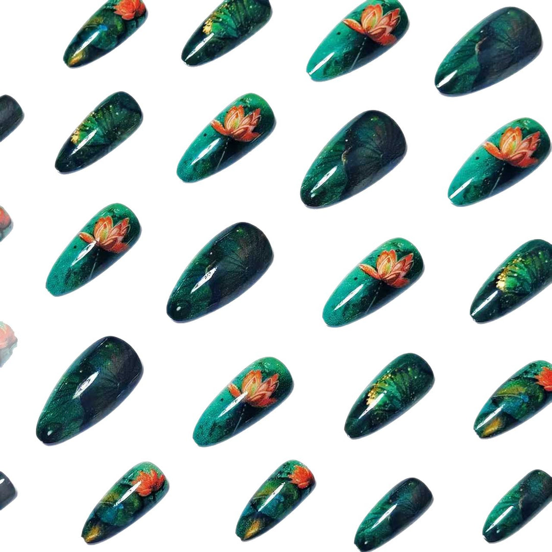 Artificial artificial nails with elegant water lily design Stornfield
