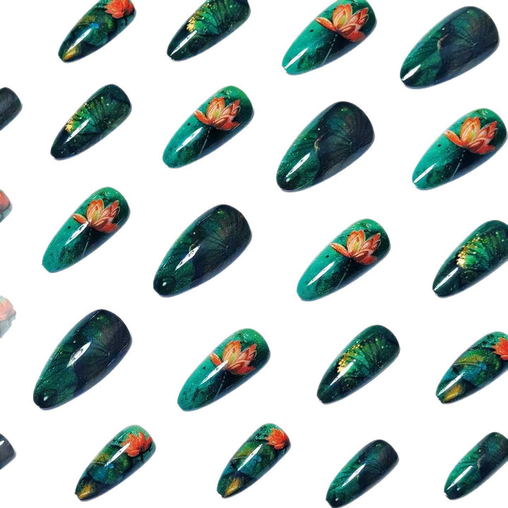 Artificial artificial nails with elegant water lily design Stornfield