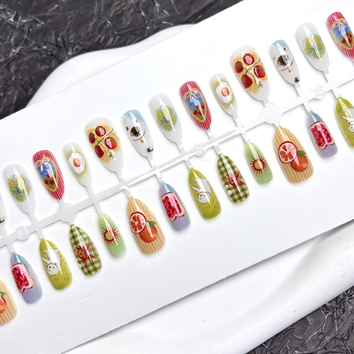 Playful Fruit-Themed Press-On Nail Set