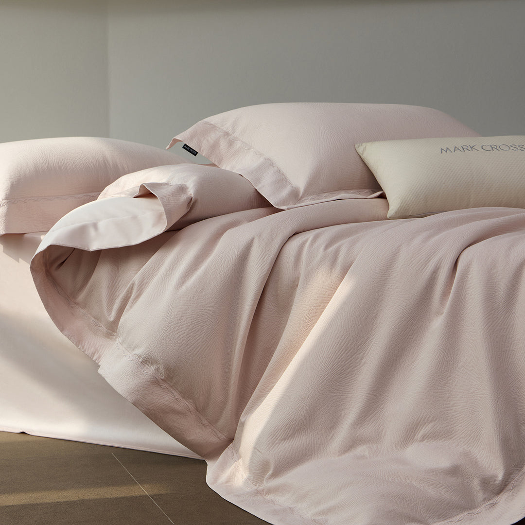 Textured Cotton Sateen Duvet Cover Set with Pillow Shams and Accent Cushion
