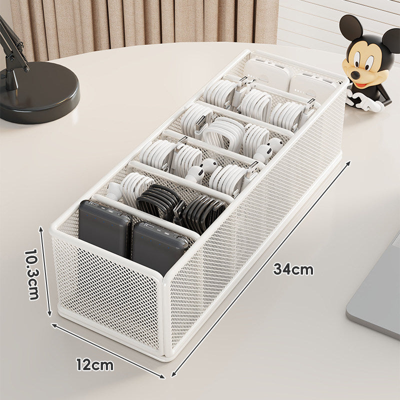 Mesh Multi-Slot Tech Accessory Organizer Box for Cables Power Banks and Earbuds