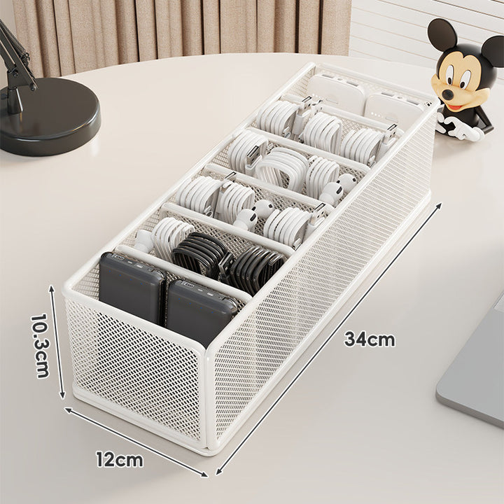 Mesh Multi-Slot Tech Accessory Organizer Box for Cables Power Banks and Earbuds