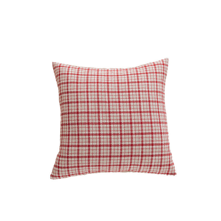 Plaid Woven Cotton-Linen Square Throw Pillow Cover with Hidden Zipper