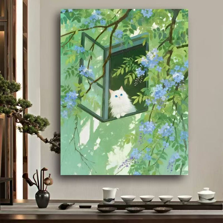 Whimsical Cat Watercolor Wall Art Stornfield