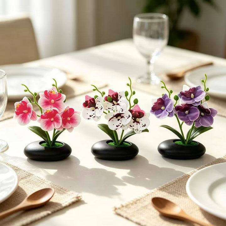 Elegant Faux Orchid Flower Arrangement for Indoor Decor