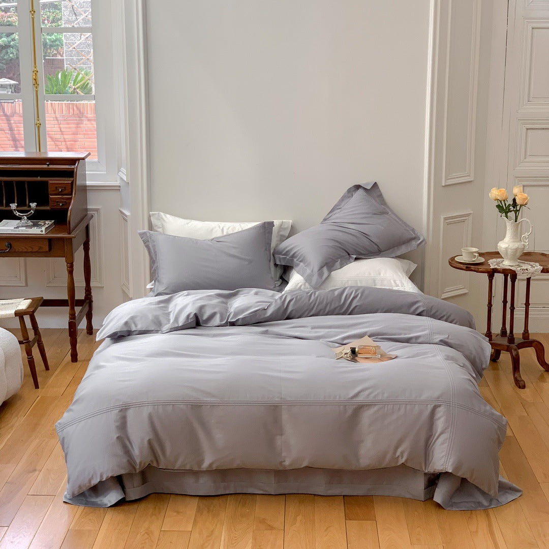 Luxurious bedding complete set made of cotton satin with hotel-style frill