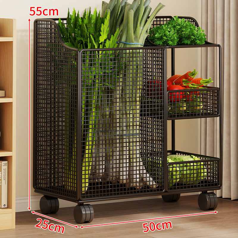 Vertical Mesh Countertop Produce and Pantry Organizer with Two-Tier Shelf and Tall Herb Compartment