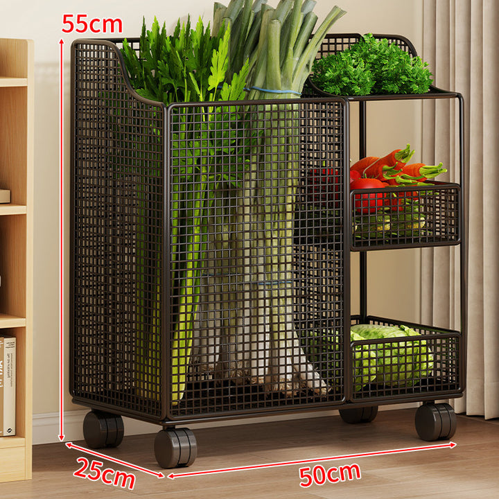 Vertical Mesh Countertop Produce and Pantry Organizer with Two-Tier Shelf and Tall Herb Compartment