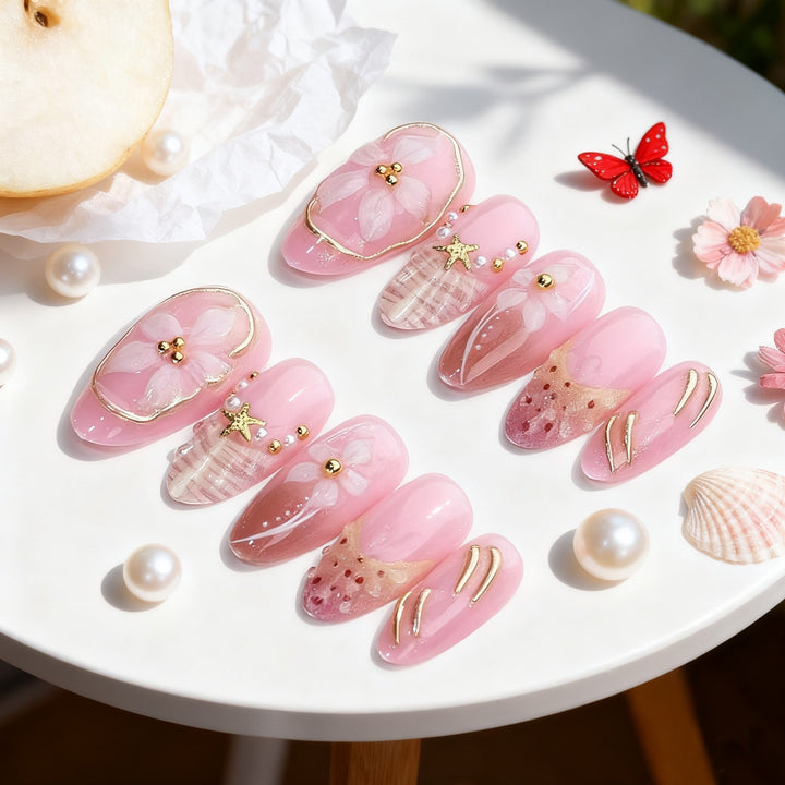 Artificial nail set with luxurious 3D flowers and elegant accents Stornfield