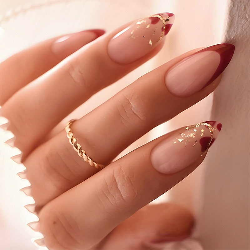 Elegant Stiletto Press-On Nail Set with Decorative Gold Accents Stornfield