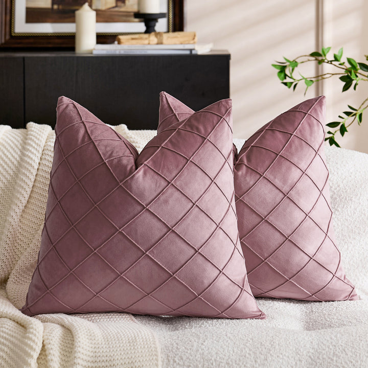 Quilted Diamond Velvet Throw Pillow Cover with Hidden Zipper and Plush Insert Support