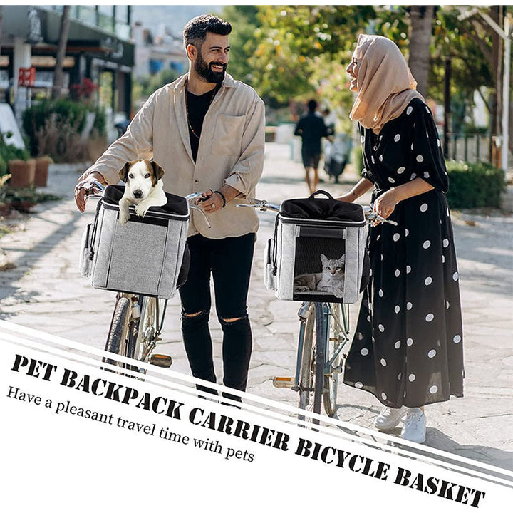 front-mounted reinforced pet bicycle carrier tote with structured frame mesh entry and removable washable liner Stornfield