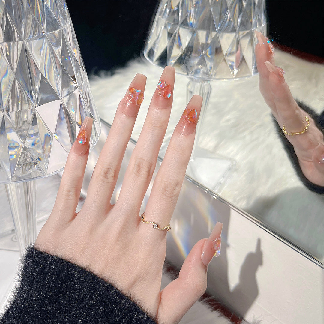 Artistic Press-On Nail Tips with Floral Design Stornfield
