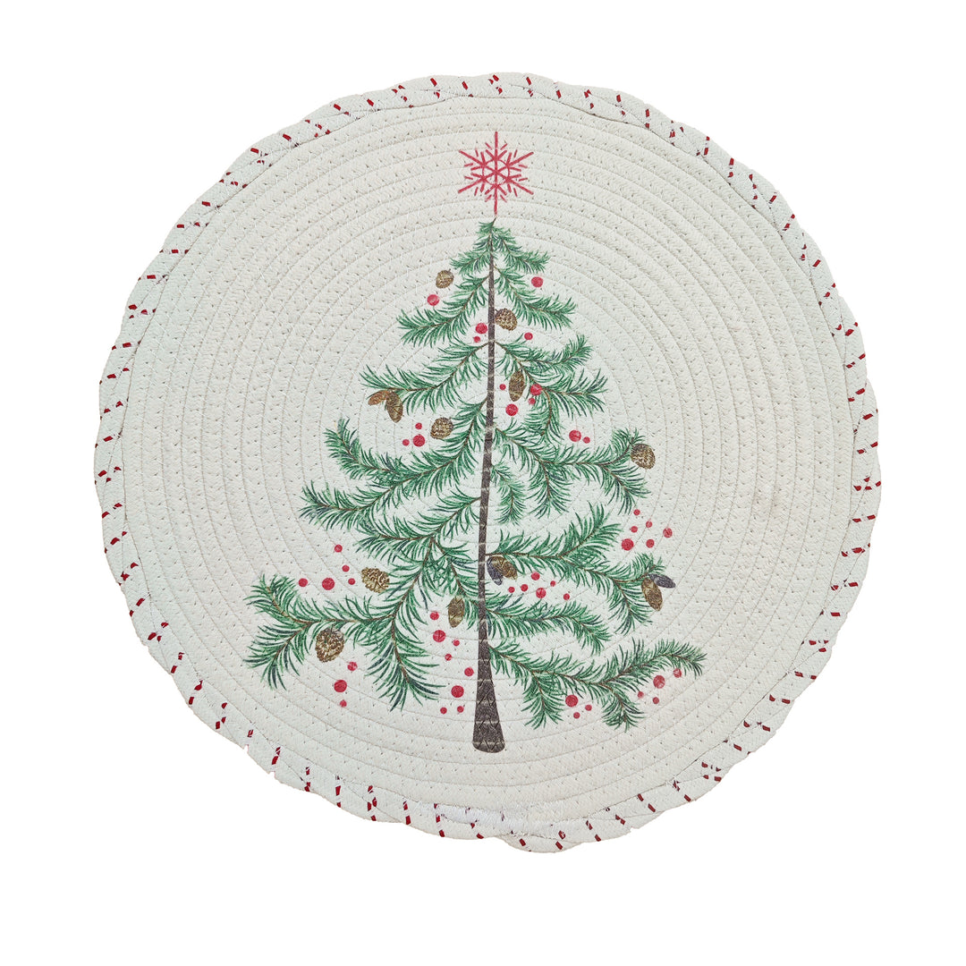 Braided round Christmas tree skirt made of cotton with quilted winter motif Stornfield