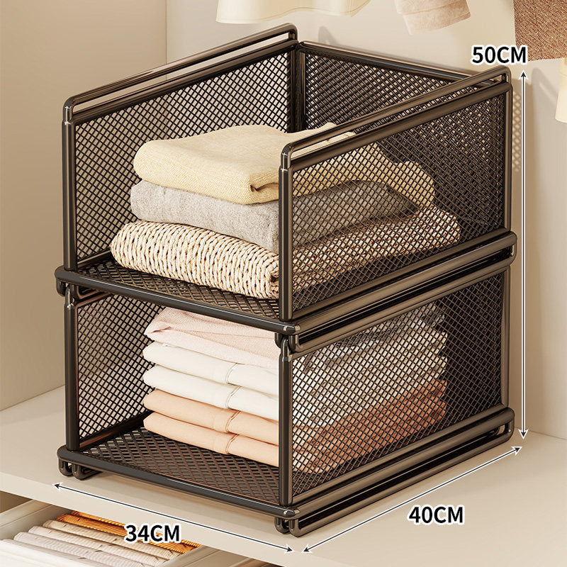 Stackable Metal Mesh Closet Storage Drawer Bin with Sliding Nesting Frame