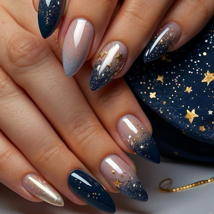 Stiletto Press-On Nail Art Extensions with Starry Designs Stornfield