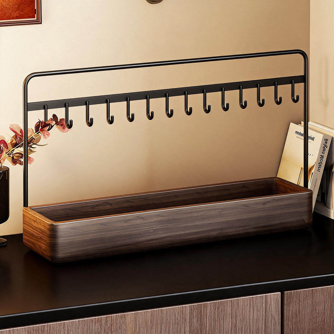 Wooden Entryway Key Rack and Valet Tray Organizer
